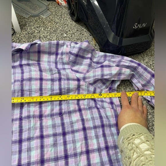 Land’s End Women’s Purple Plaid Linen Cotton Blend Button Down Shirt Sz 2X - Picture 7 of 9